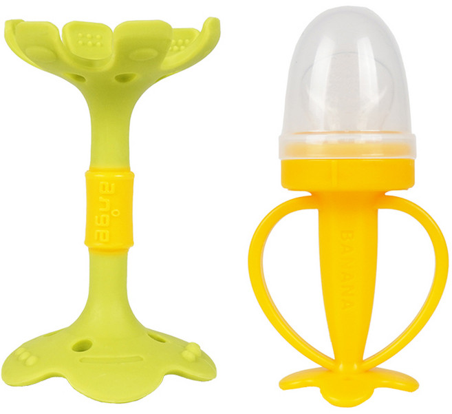 앙쥬 입술 치발기 + 황금바나나 과즙망 + 케이스 + 리필망 2p 세트, 그린(치발기), 옐로우(과즙망), 1세트