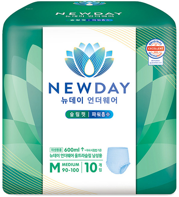 뉴데이 남성용 언더웨어 울트라슬림 성인기저귀, 중형, 10매입, 1세트