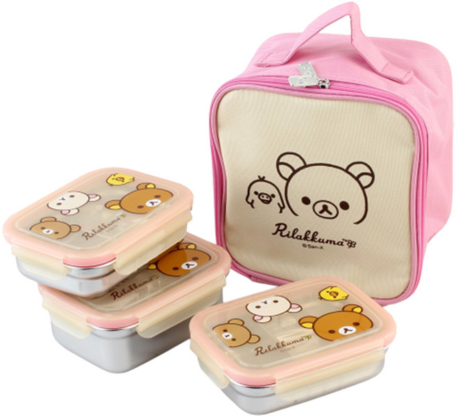 리락쿠마 스텐 해피 3단 도시락, 아이보리, 1세트