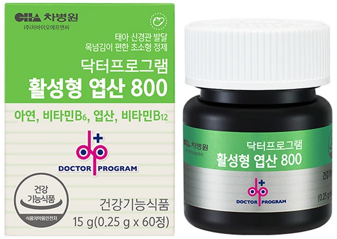 닥터프로그램 활성형 엽산 800 활성엽산 아연 비타민B 15g, 60정, 1개 - 쿠팡