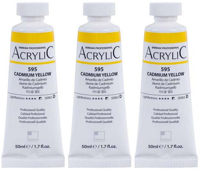 신한화구 전문가 아크릴컬러 튜브 카드뮴 옐로 3p, 50ml, 1색