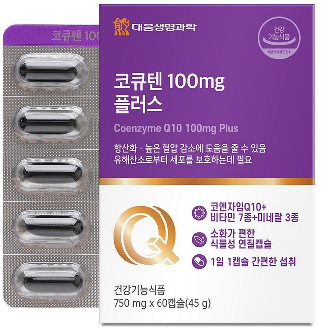 대웅생명과학 코큐텐 100mg 플러스 45g, 1박스, 60정
