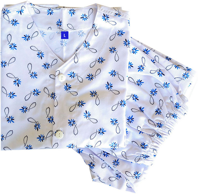 메디코 환자복 병원입원복 면혼방 파란국화 블루 세트 L, 1세트