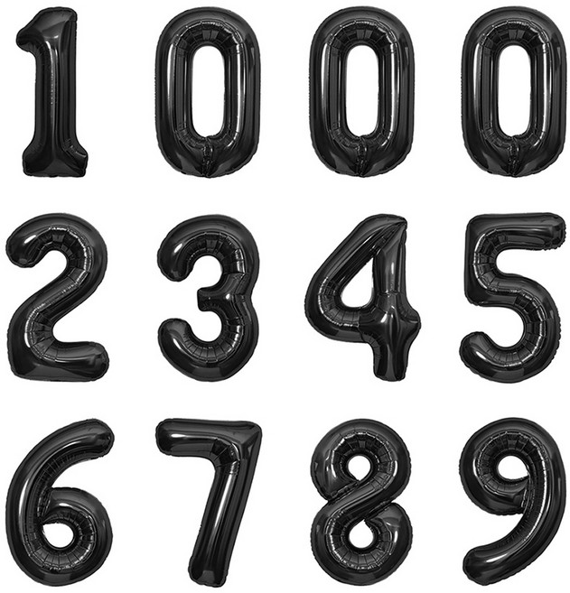파티아일랜드 숫자 호일 풍선 12p 세트 40cm, 블랙, 1세트