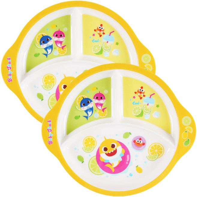 아이조움 아동용 핑크퐁 아기상어 멜라민 3절 식판, 화이트, 2개, 단품