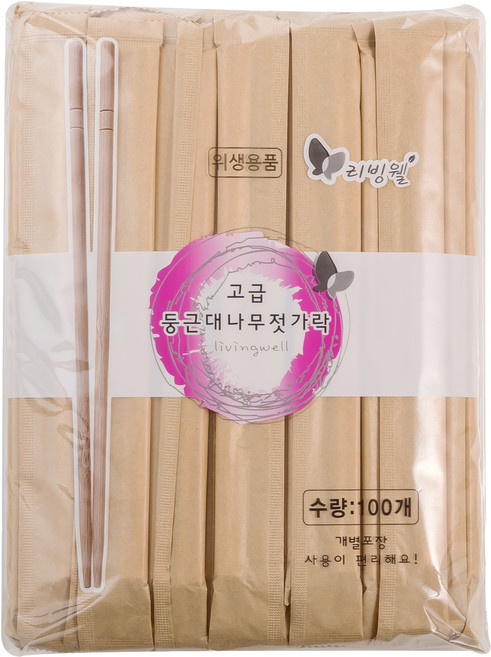 리빙웰 크라프트지 고급 대나무젓가락, 100개입, 1개
