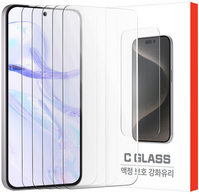 하이온 C글라스 강화유리 투명 보호필름 5p 세트, 1세트