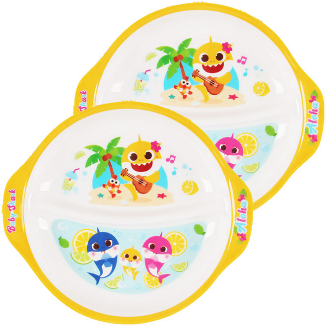 아이조움 유아용 아기상어 멜라민 손잡이 간식 접시, 화이트, 단품, 2개