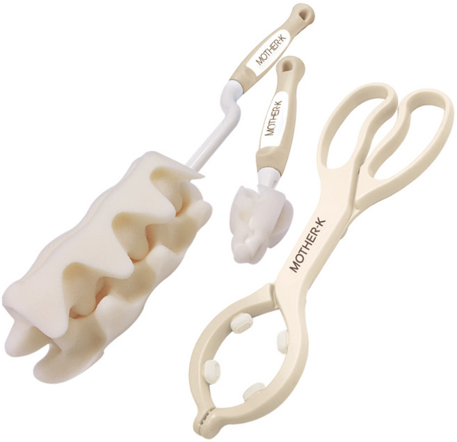 마더케이 젖병 브러쉬 + 젖꼭지 브러쉬 + 젖병 집게 세트, 1세트, 크림