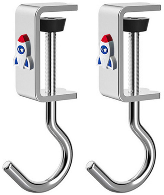 스타리움 무타공 클램프형 책상 가방 걸이, 로켓 실버, 2개