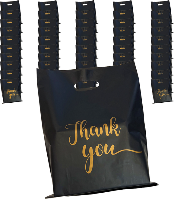 휴고잉 땡큐 비닐 쇼핑백, 블랙, 100개