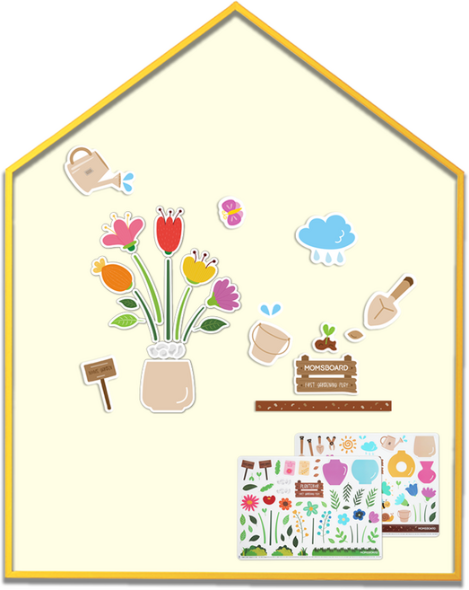 맘스보드 큐브하우스보드 + 가드닝 자석놀이 세트, 해피옐로우(보드), 크림아이보리(자석놀이), 1개