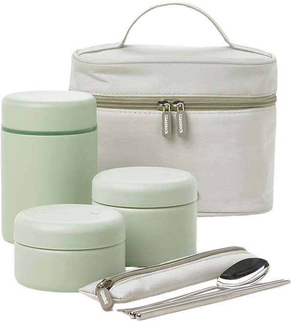 글라스락 플레인 보온도시락 세트 970mL, 뮤트그린, 1개