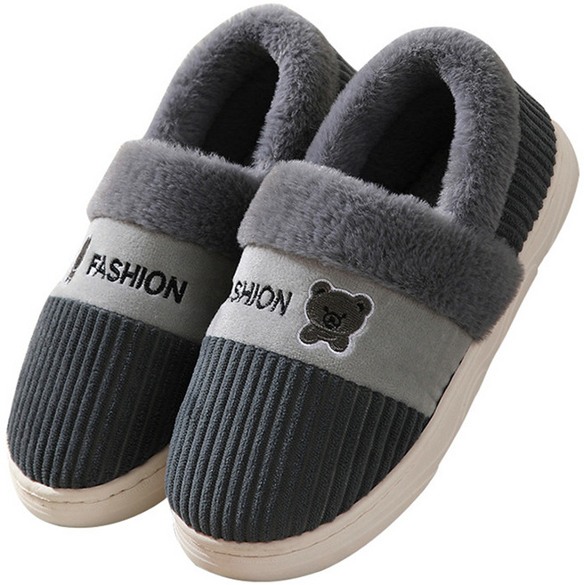 에버하우스 곰돌이 기모 털 거실화, 그레이, 1개