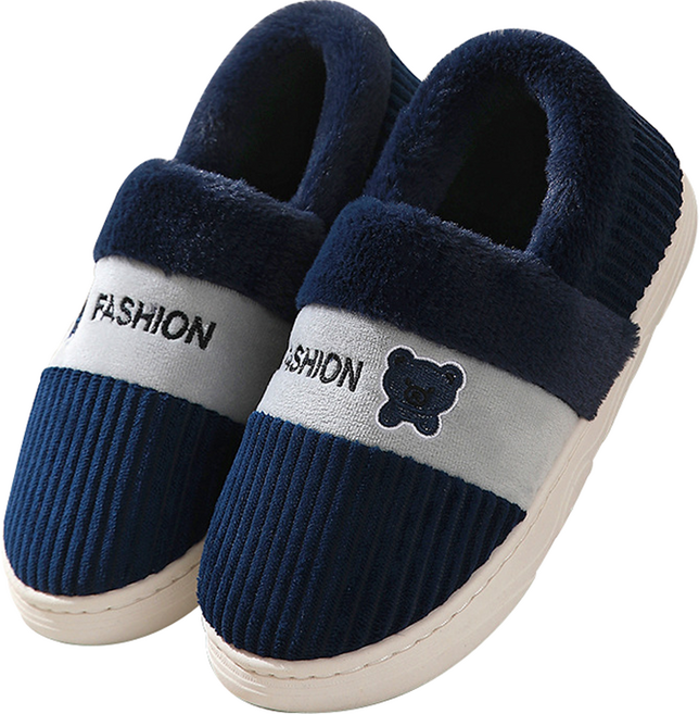 에버하우스 곰돌이 기모 털 거실화, 네이비, 1개