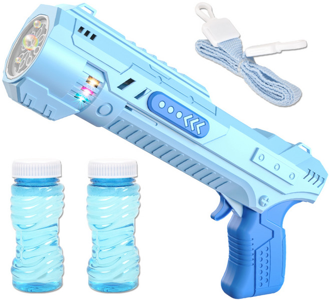 다이나믹 8구 자동 터보 버블 건 + 용액 50ml x 2p + 목걸이 끈 세트, 파랑, 1세트