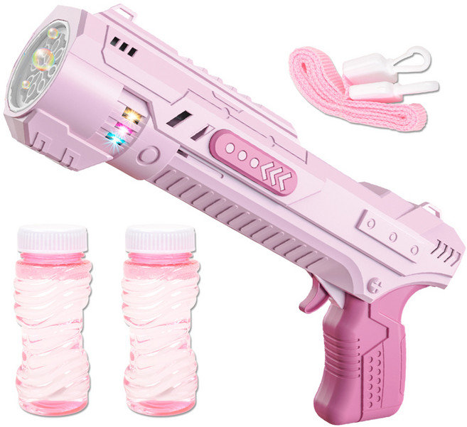 다이나믹 8구 자동 터보 버블 건 + 용액 50ml x 2p + 목걸이 끈 세트, 분홍, 1세트