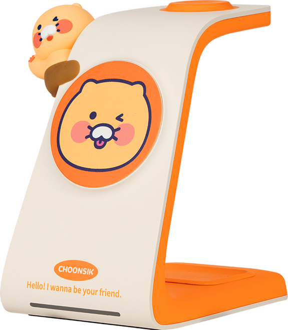 카카오프렌즈 하이춘식 3 in 1 맥세이프 고속 무선충전기 애플워치용 15W, 1개, 오렌지