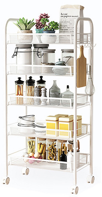 리브모어 이동식 트롤리 철제 선반, 화이트, 5단