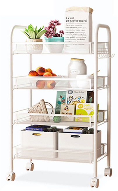 리브모어 철제 선반 이동식 트롤리, 화이트, 4단