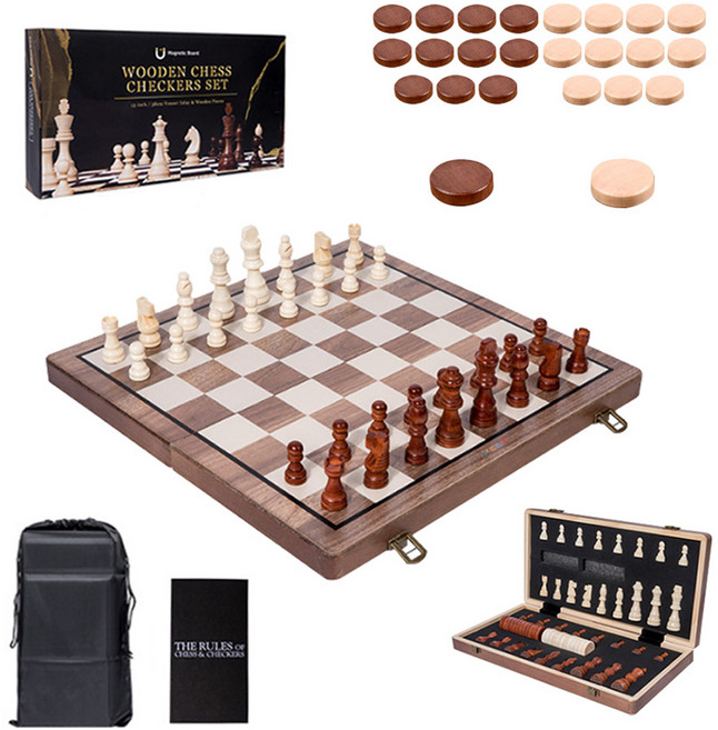 아이끌레 접이식 원목 마그네틱 보드게임 체스판 세트 대형, 혼합색상, 1세트