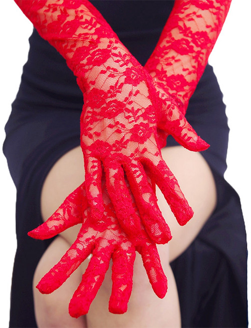 스투피드 섹시 망사 파티 장갑 양손 세트, 레드, 1세트