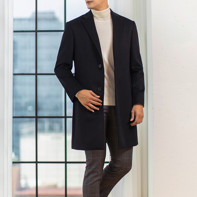 맨잇슈트 남성용 솔리드 체스터 필드 울 코트