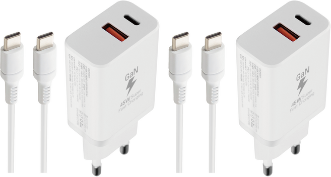 지파워 GaN PD45W 2구 초고속 충전기 + CtoC 케이블 1.5m, 화이트, 2세트