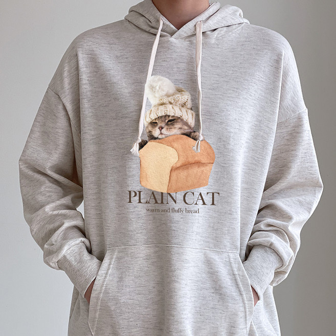 에어플레인 플레인캣 기모 오버핏 후드 티셔츠