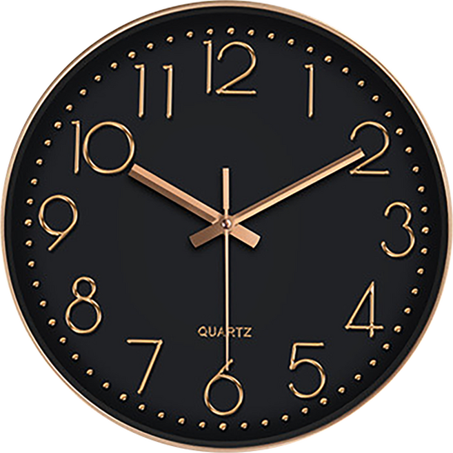 풀템 무소음 라운드 소형 벽시계 8인치, 블랙골드