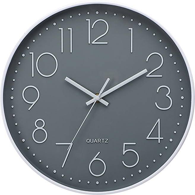 풀템 무소음 라운드 소형 벽시계 8인치, 그레이실버