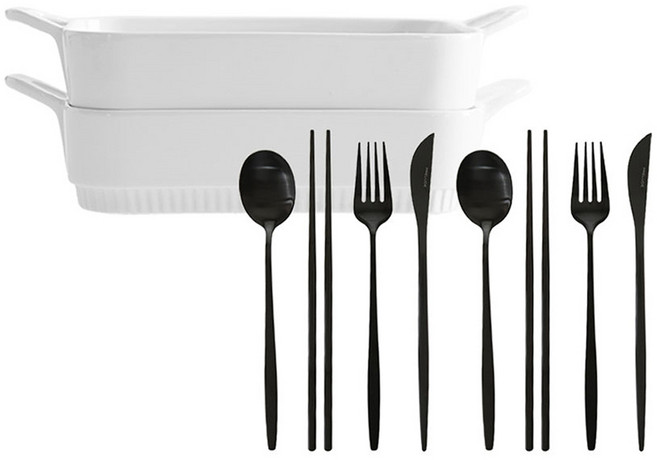 릴루아즈 사각그라탕기 S x 2p + 2인 커트러리 세트, 블랙, 1세트