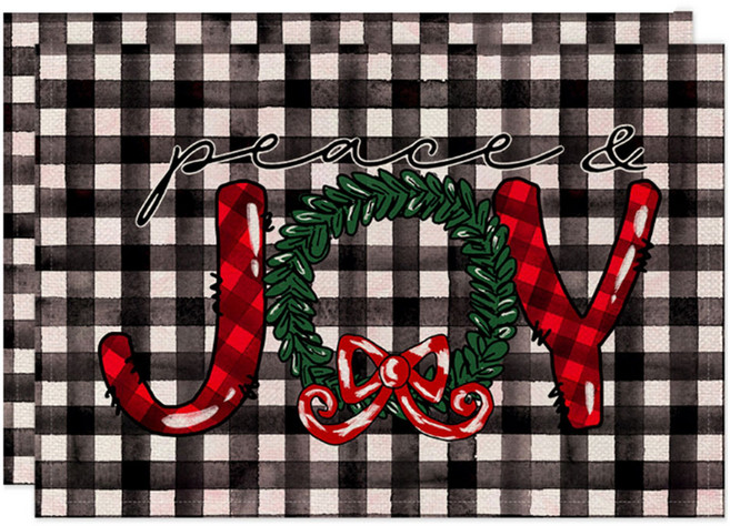 알로데 라인 체크 크리스마스 테이블 매트, 12 조이리스, 2개, 30 x 45 cm