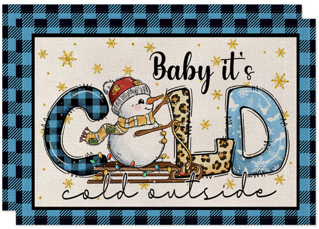 알로데 라인 체크 크리스마스 테이블 매트, 04 블루레터링, 2개, 30 x 45 cm