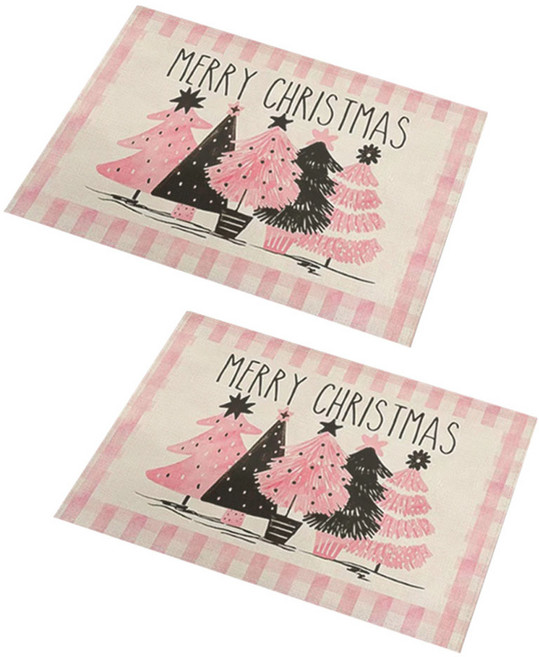 알로데 핑크 아트 크리스마스 테이블 매트, 15 핑크체크트리, 2개, 30 x 45 cm