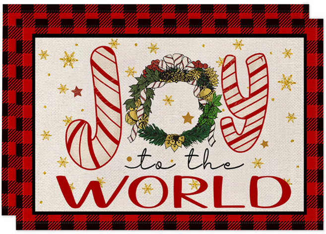 알로데 라인 체크 크리스마스 테이블 매트, 07 조이월드, 2개, 30 x 45 cm