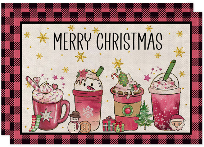 알로데 라인 체크 크리스마스 테이블 매트, 03 달콤한음료, 2개, 30 x 45 cm