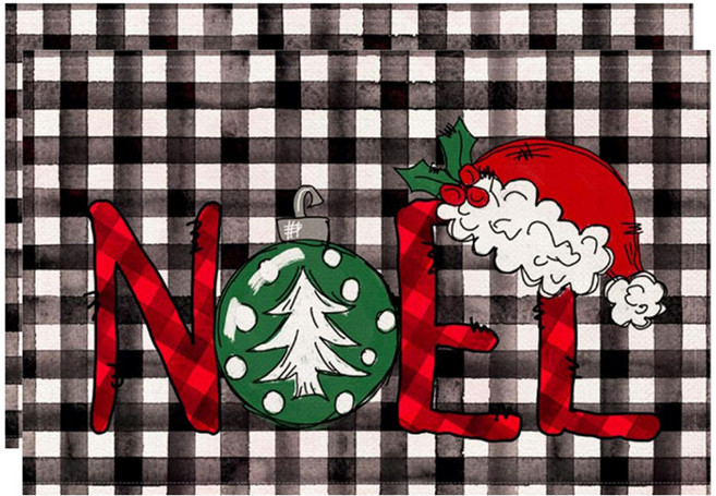 알로데 라인 체크 크리스마스 테이블 매트, 10 노엘체크, 2개, 30 x 45 cm