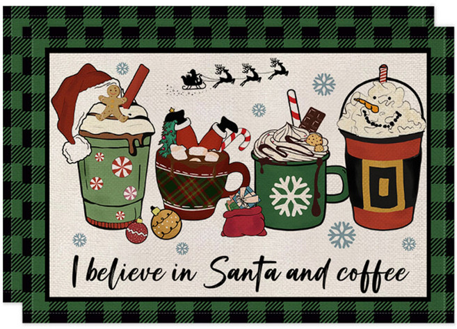 알로데 라인 체크 크리스마스 테이블 매트, 08 그린음료, 2개, 30 x 45 cm