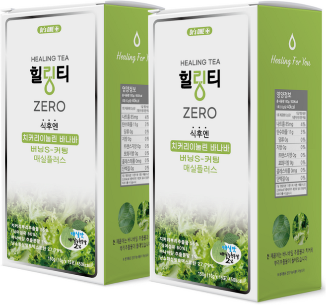 닥터스원 힐링티 ZERO 식후엔 치커리 이눌린 바나바 버닝S 커팅 매실플러스 15p, 150g, 2개
