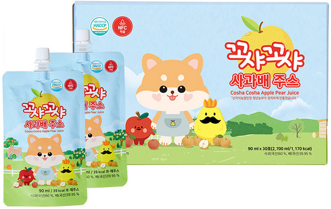 꼬샤꼬샤 사과배 주스 스파우트형, 30개, 90ml