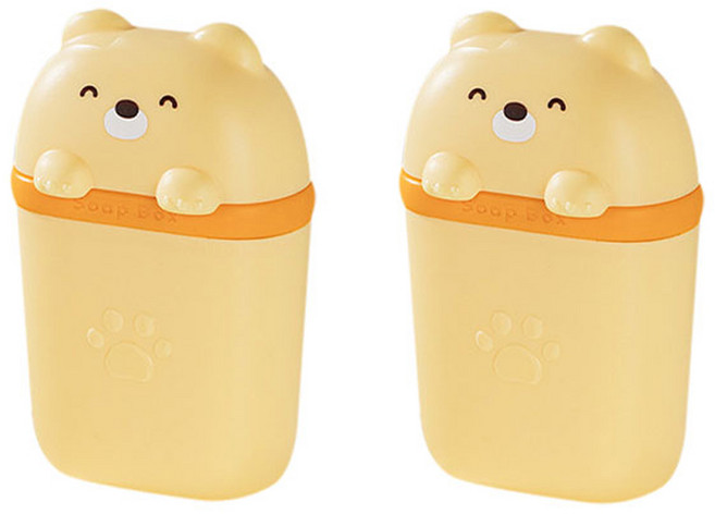 더자카 휴대용 곰돌이 비누케이스, 옐로, 2개