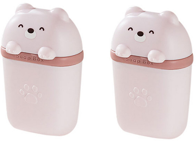 더자카 휴대용 곰돌이 비누케이스, 핑크, 2개
