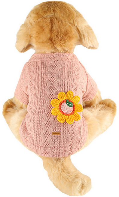 딩동펫 반려동물 플라워 꽈배기 니트 스웨터, 핑크, 1개