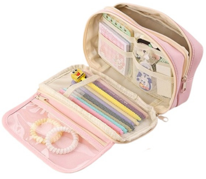 씨티컴퍼니 대용량 PVC 투명 필통, 핑크, 1개