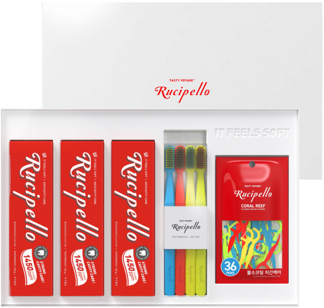 루치펠로 코랄리프 치약 + 칫솔 + 치실 세트, 1세트