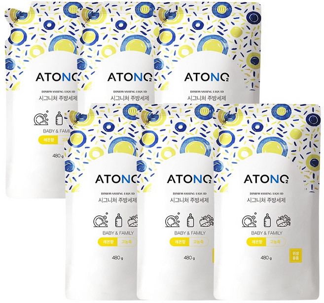 아토앤오투 시그니처 젖병&주방세제 레몬향 리필, 480g, 6개