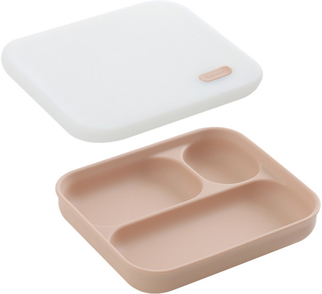 탁가온 123 실리콘 3구 유아식기세트, 베이지핑크, 1세트, 식판 + 뚜껑