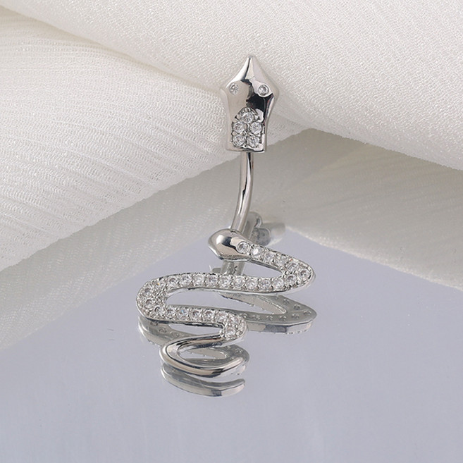 gelluna 女款醫療鋼眼鏡蛇蛇形水鑽肚臍環 BP-19