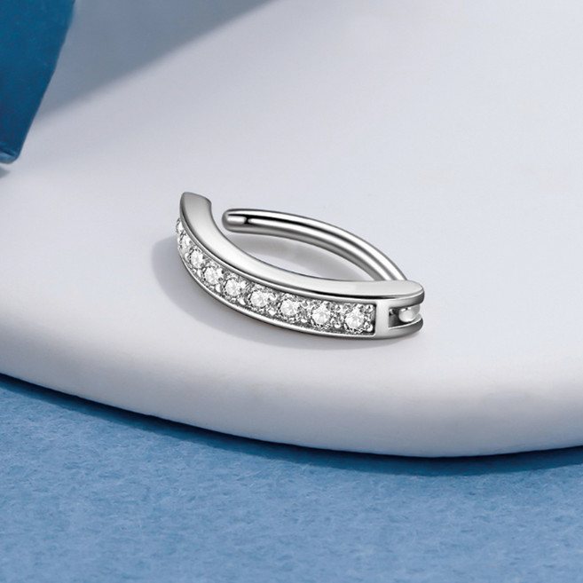 gelluna 女性用醫療鋼一鍵式夾式方晶鋯石簡約線條肚臍環 BP-16